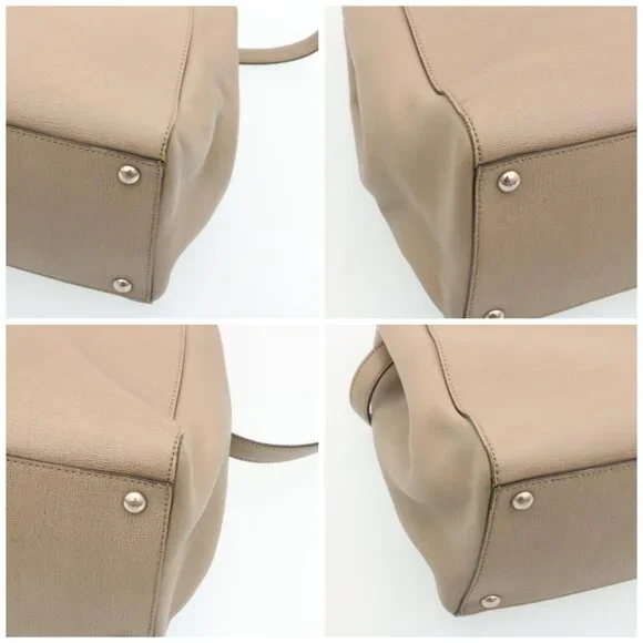 FENDI Hand Bag Leather 2way Shoulder Bag Gray Auth am2118g